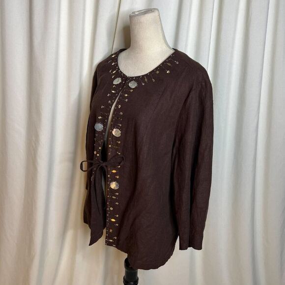Versailles Open Front Beaded Jacket Seashell Sequin Linen Blend Women's 22W Euro - Picture 10 of 10